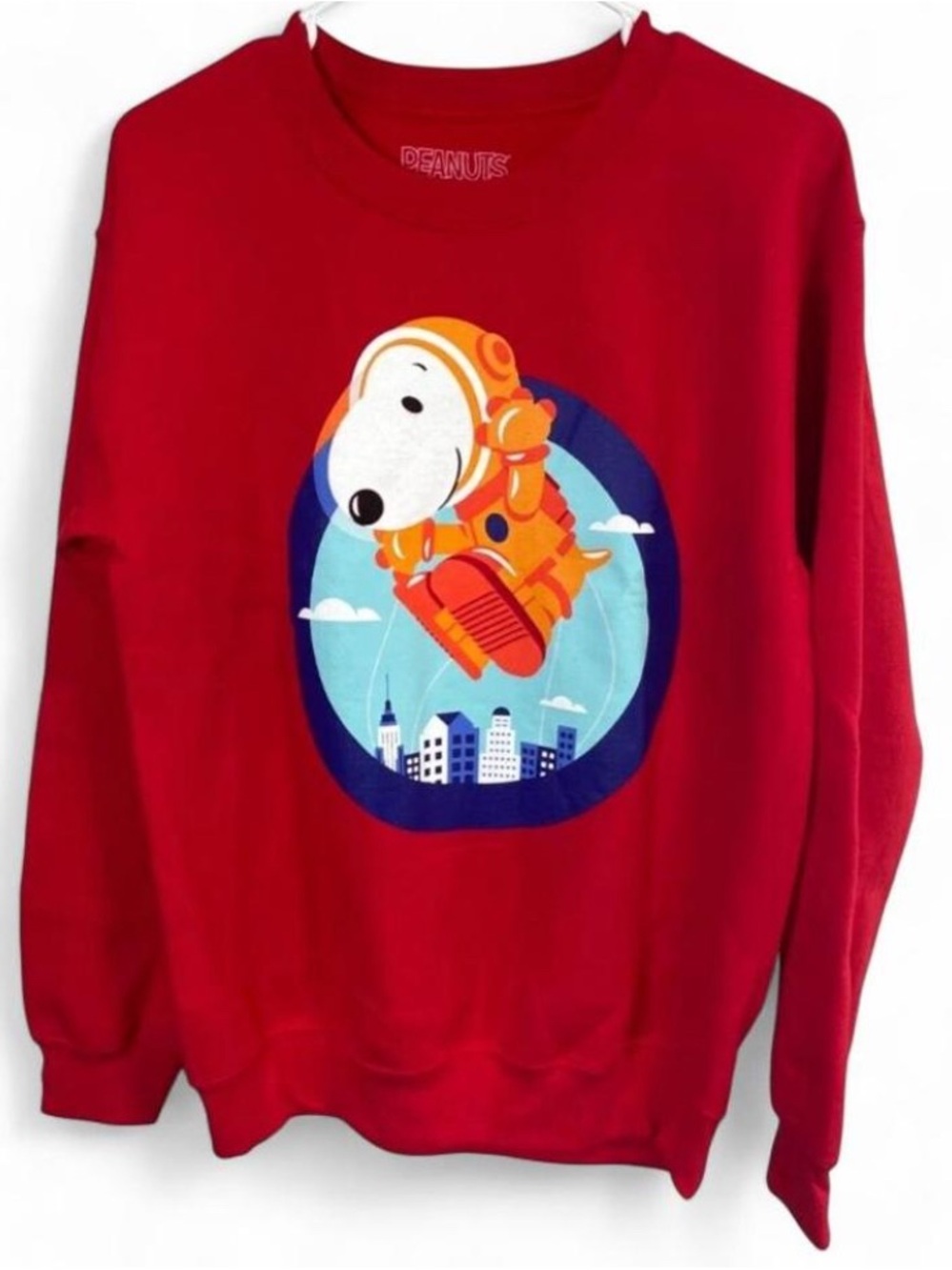 Peanuts Red Crewneck Sweatshirt with Snoopy Astronaut Graphic